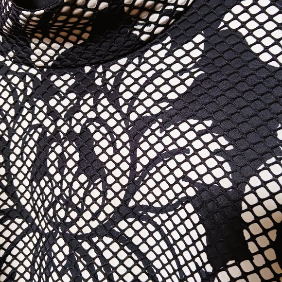 NWOT FRANK LYMAN LUX LACE over textured material back zippered fitted top SZ 10 - Picture 7 of 9